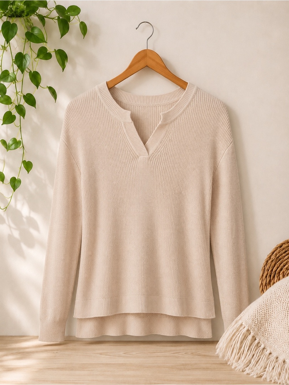 Soft Surroundings Beige V-Neck Pullover Sweater